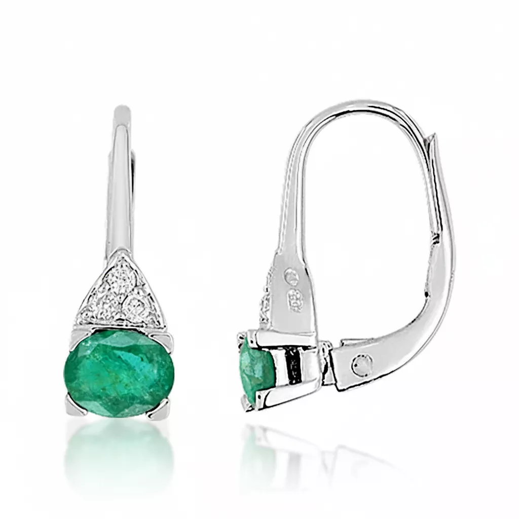 Boucles d'oreilles Dormeuses Or Blanc Harmine Diamant Emeraude - Boucles d'oreilles en Or 750 18k