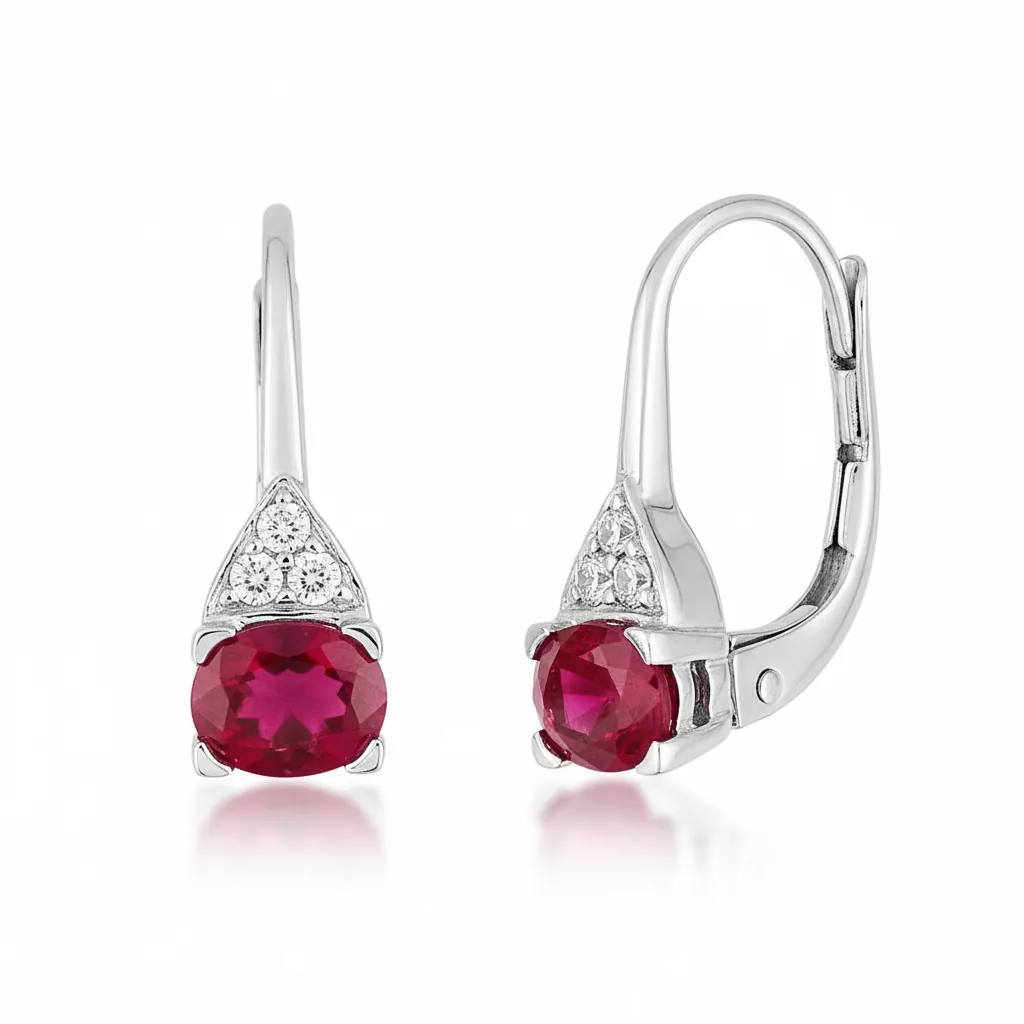 Boucles d'oreilles Dormeuses Or Blanc Elouse Diamant Rubis - Boucles d'oreilles en Or 750 18k