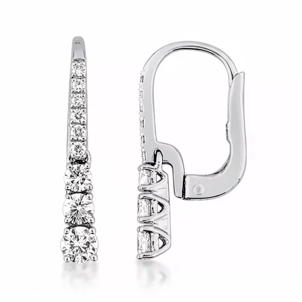 Boucles d'oreilles Dormeuses Or Blanc Sanfrine Diamant - Boucles d'oreilles en Or 750 18k