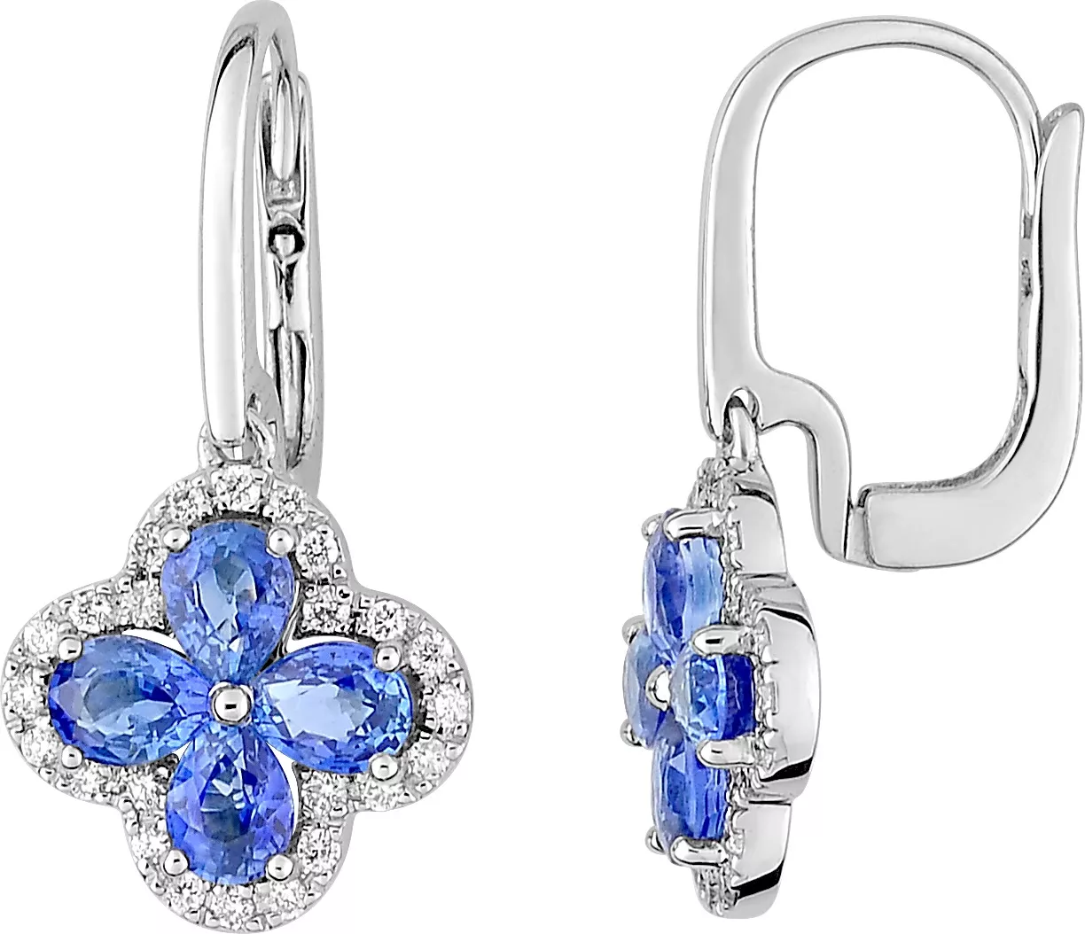 Boucles d'oreilles Dormeuses Or Blanc Adoraciane Diamant Saphir - Boucles d'oreilles en Or 750 18k - Bijoux en Vogue