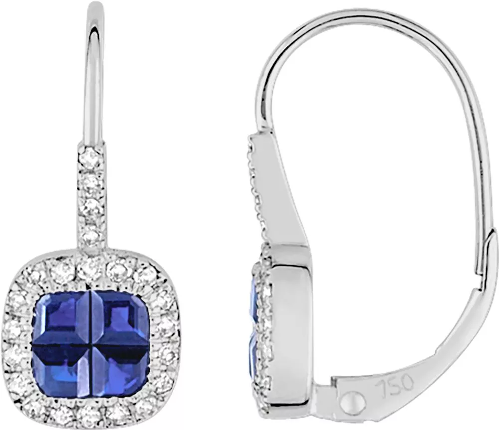 Boucles d'oreilles Dormeuses Or Blanc Aciya Diamant Saphir - Boucles d'oreilles en Or 750 18k - Bijoux en Vogue
