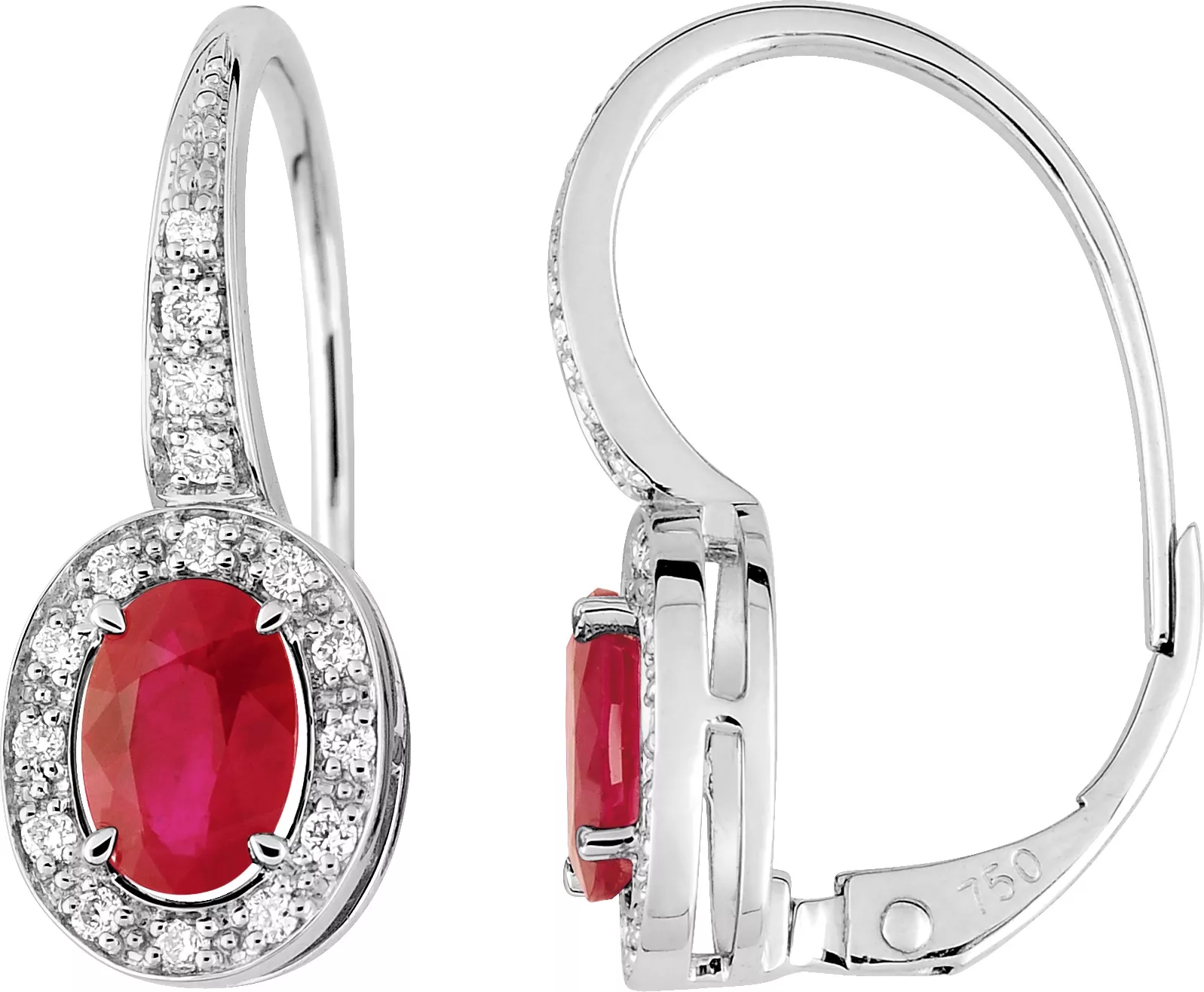 Boucles d'oreilles Dormeuses Or Blanc Berga Diamant Rubis - Boucles d'oreilles en Or 750 18k - Bijoux en Vogue