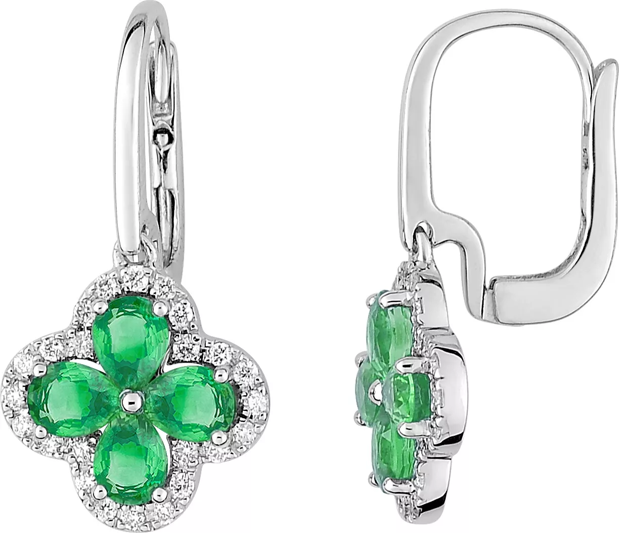Boucles d'oreilles Dormeuses Or Blanc Ellaura Diamant Emeraude - Boucles d'oreilles en Or 750 18k - Bijoux en Vogue
