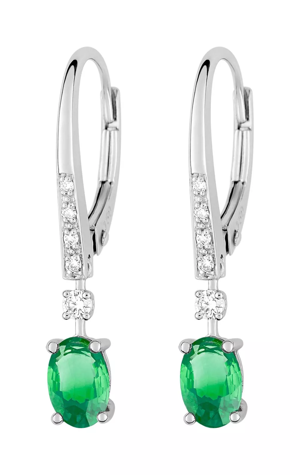 Boucles d'oreilles Dormeuses Or Blanc Macka Diamant Emeraude - Boucles d'oreilles en Or 750 18k - Bijoux en Vogue
