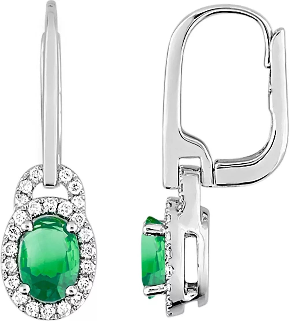 Boucles d'oreilles Dormeuses Or Blanc Jounayna Diamant Emeraude - Boucles d'oreilles en Or 750 18k - Bijoux en Vogue