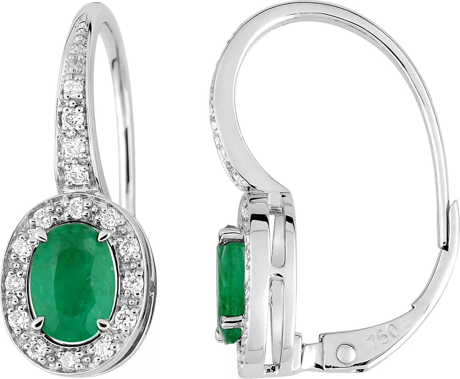 Boucles d'oreilles Dormeuses Or Blanc Celhia Diamant Emeraude - Boucles d'oreilles en Or 750 18k - Bijoux en Vogue