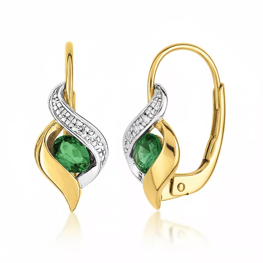 Boucles d'oreilles Dormeuses Or Diamant Emeraude - Boucles d'oreilles en Or 750 18k - Bijoux en Vogue