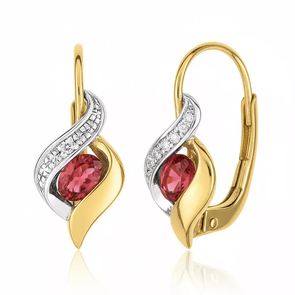 Boucles d'oreilles Dormeuses Or Diamant Rubis - Boucles d'oreilles en Or 750 18k - Bijoux en Vogue