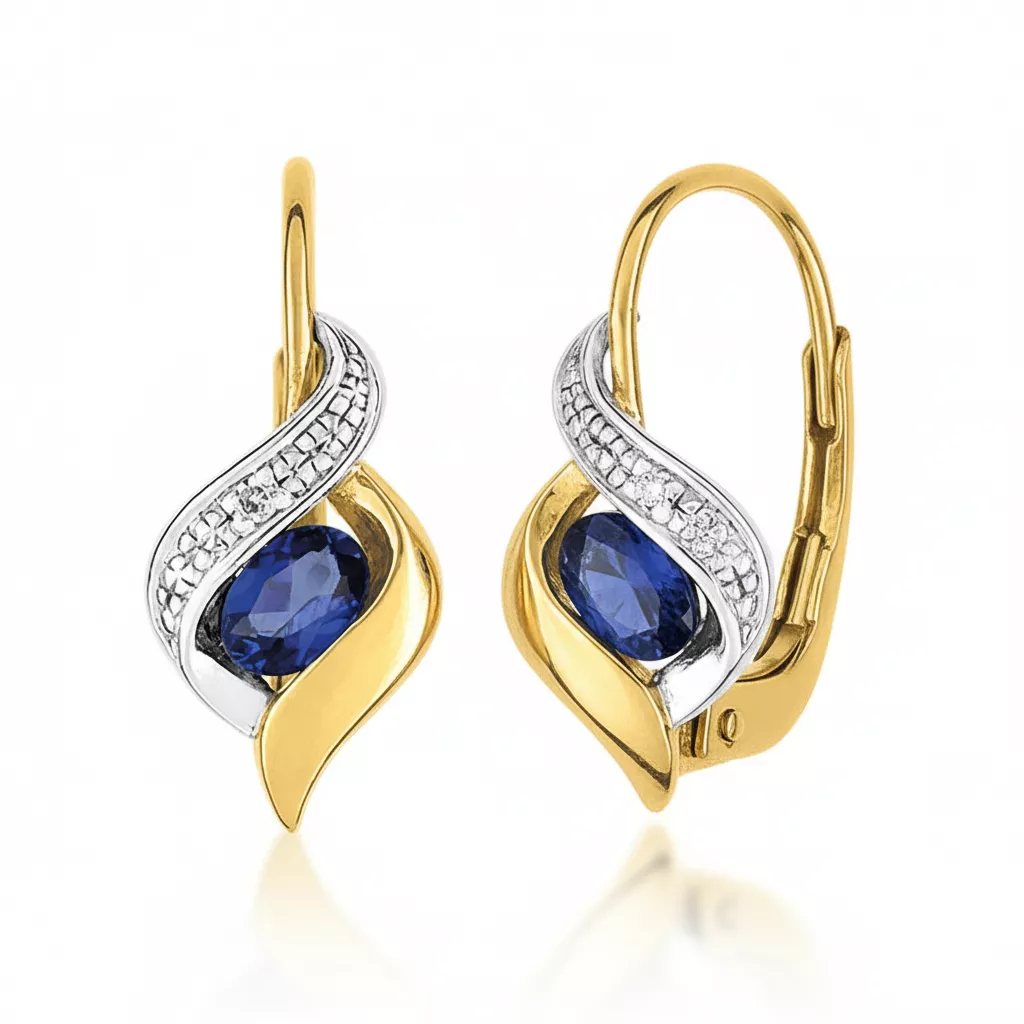 Boucles d'oreilles Dormeuses Or Diamant Saphir - Boucles d'oreilles en Or 750 18k - Bijoux en Vogue