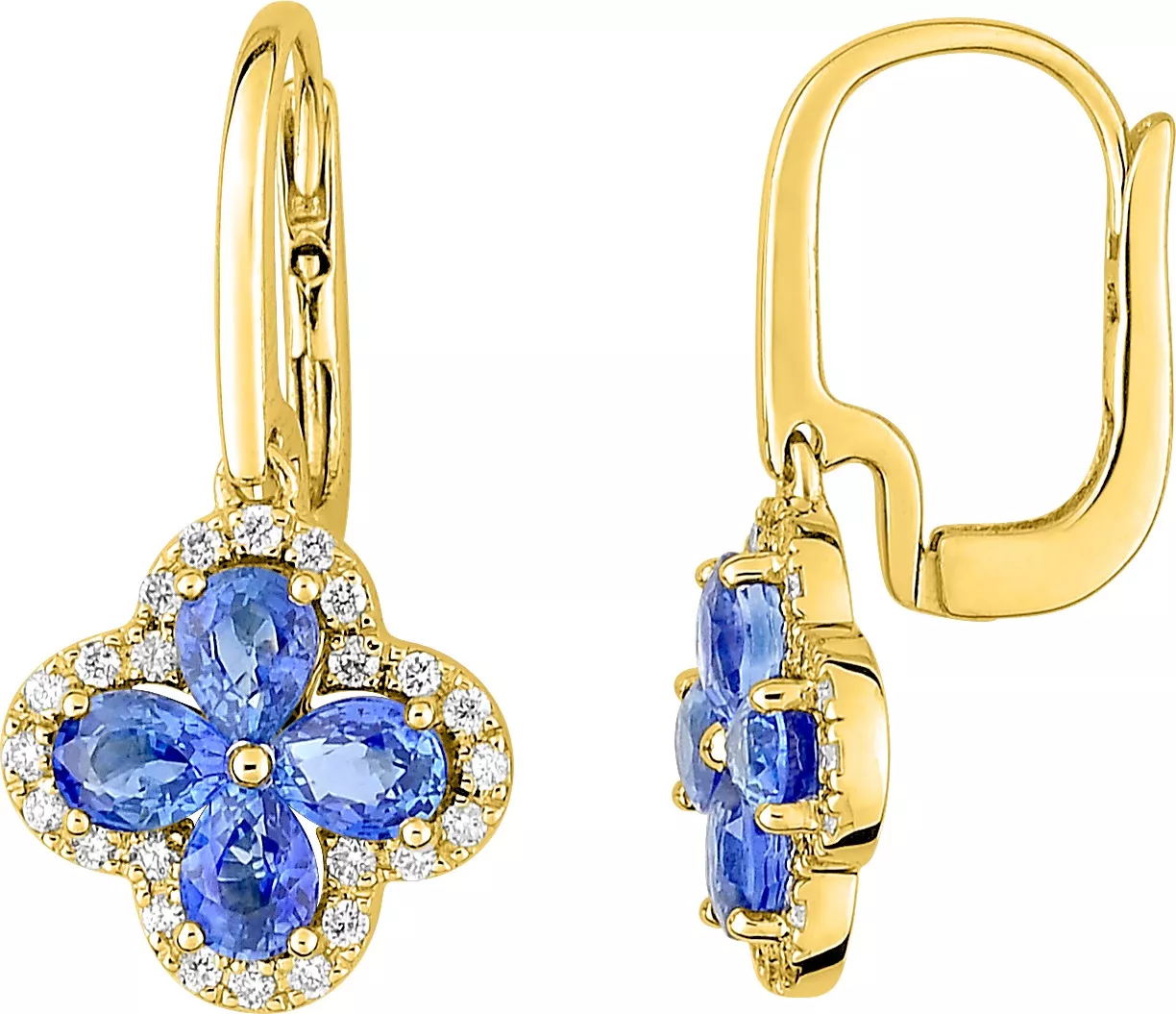 Boucles d'oreilles Dormeuses Or Floraine Diamant Saphir - Boucles d'oreilles en Or 750 18k - Bijoux en Vogue