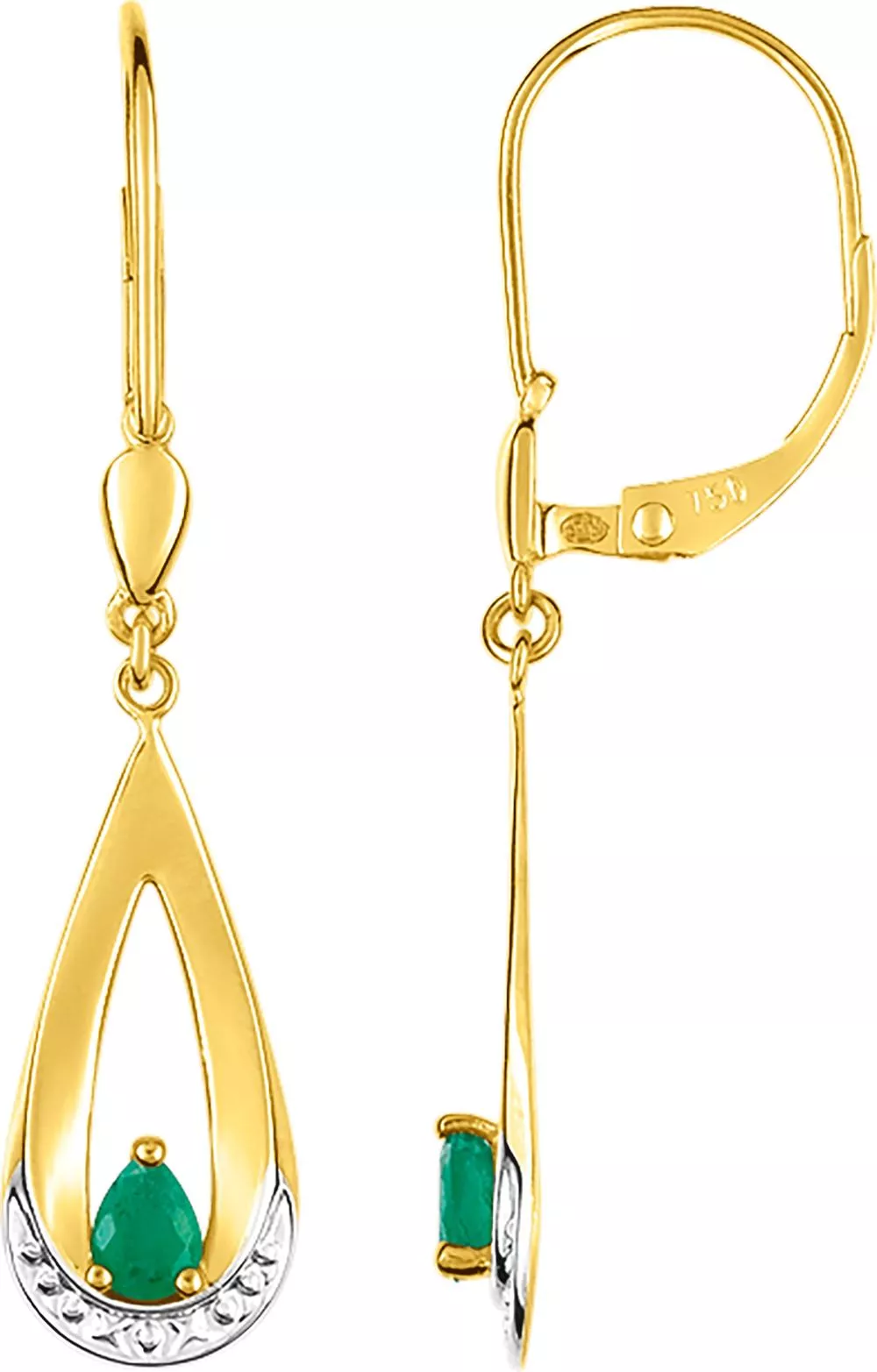 Boucles d'oreilles Dormeuses Or Jaune et Blanc Danika Emeraude - Boucles d'oreilles en Or 750 18k - Bijoux en Vogue