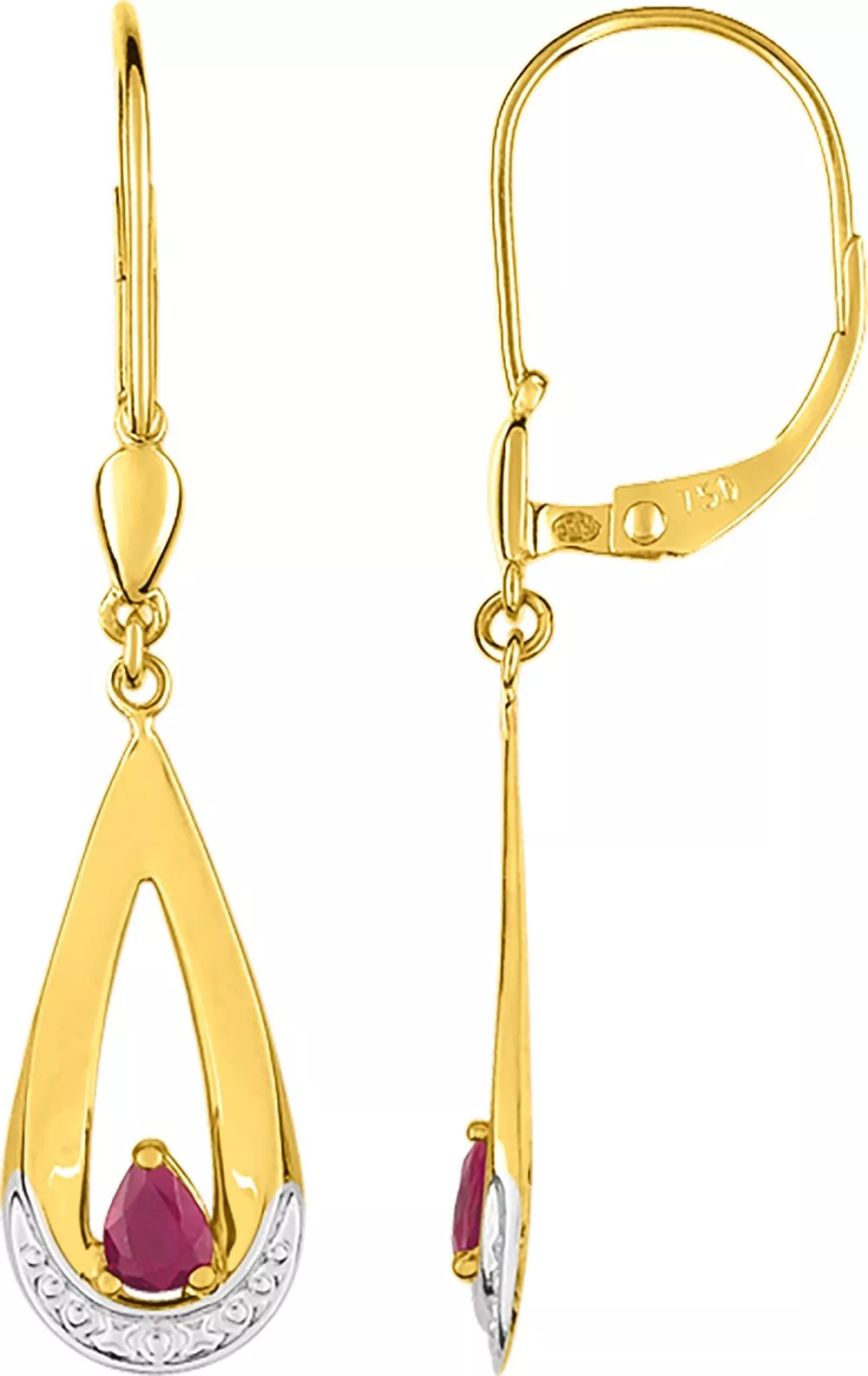 Boucles d'oreilles Dormeuses Or Jaune et Blanc Kera Rubis - Boucles d'oreilles en Or 750 18k - Bijoux en Vogue