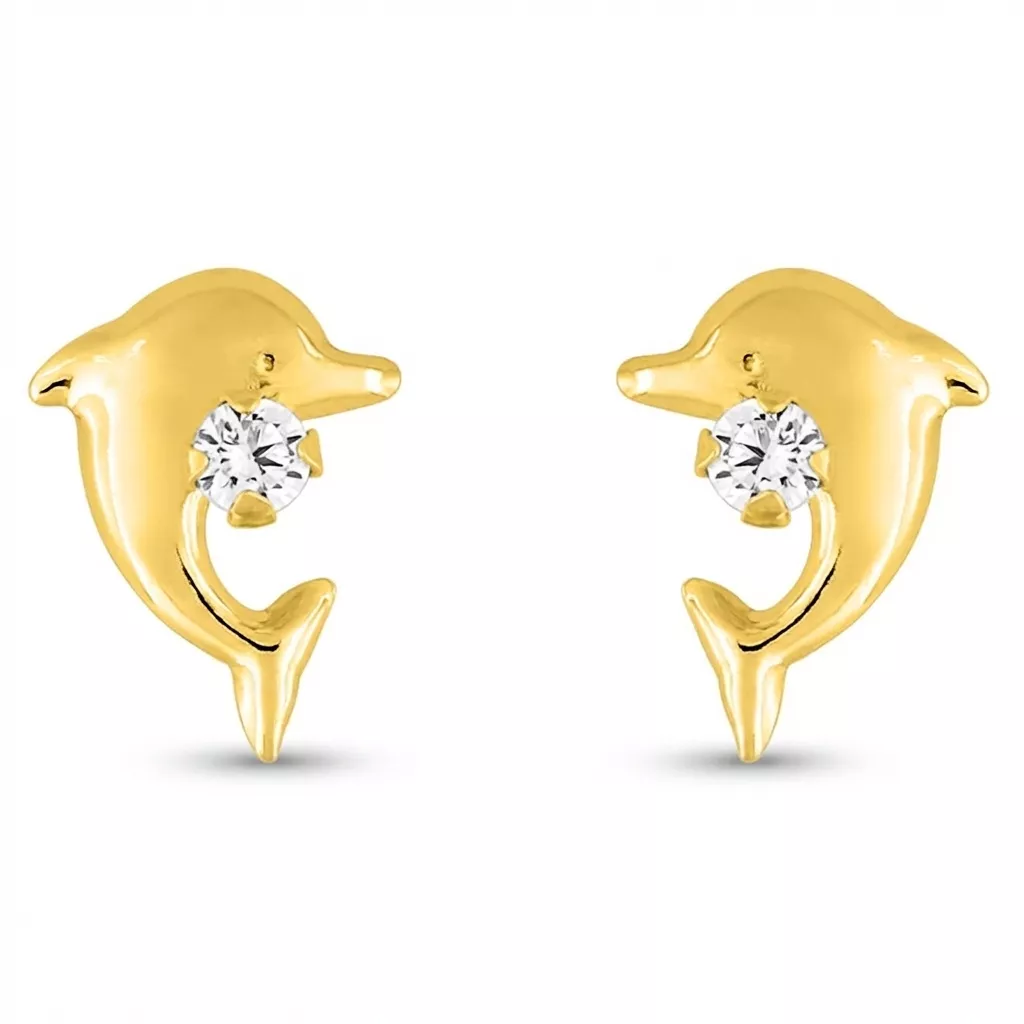 Boucles d'oreilles Enfant Or Fazhan Zirconium Dauphin - Boucles d'oreilles en Or 375 9k - Bijoux en Vogue