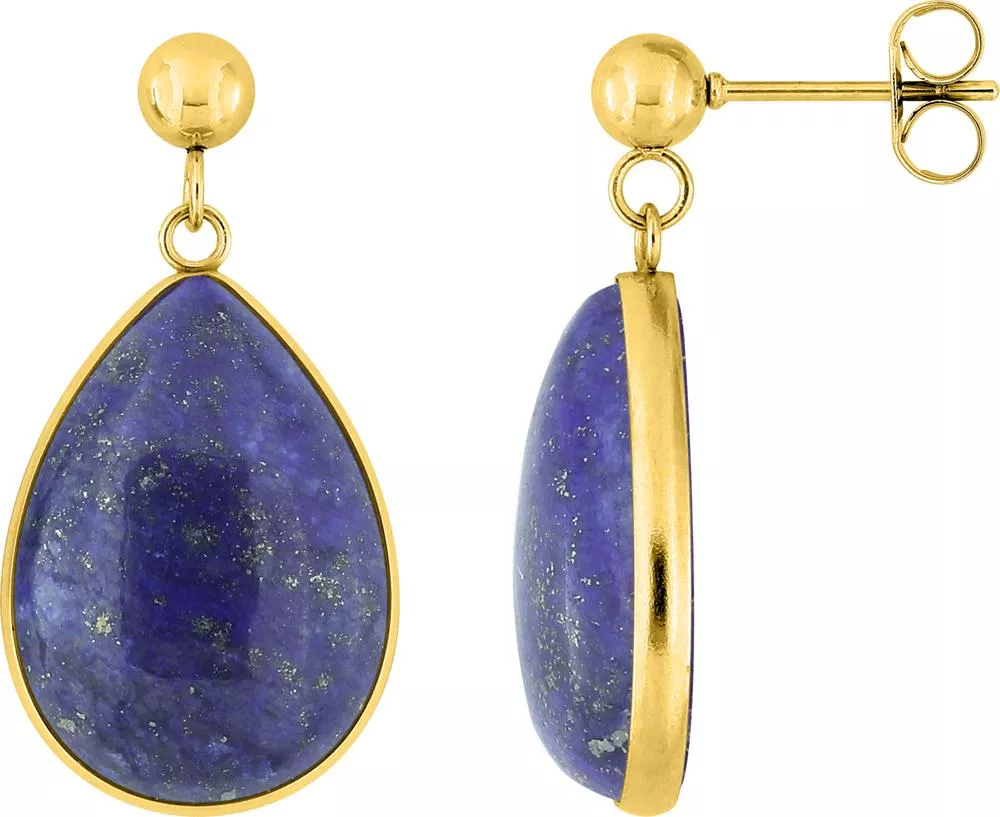 Boucles d'oreilles Pendantes Acier Doré Lezine Lapis Lazuli - Boucles d'oreilles en Acier - Bijoux en Vogue