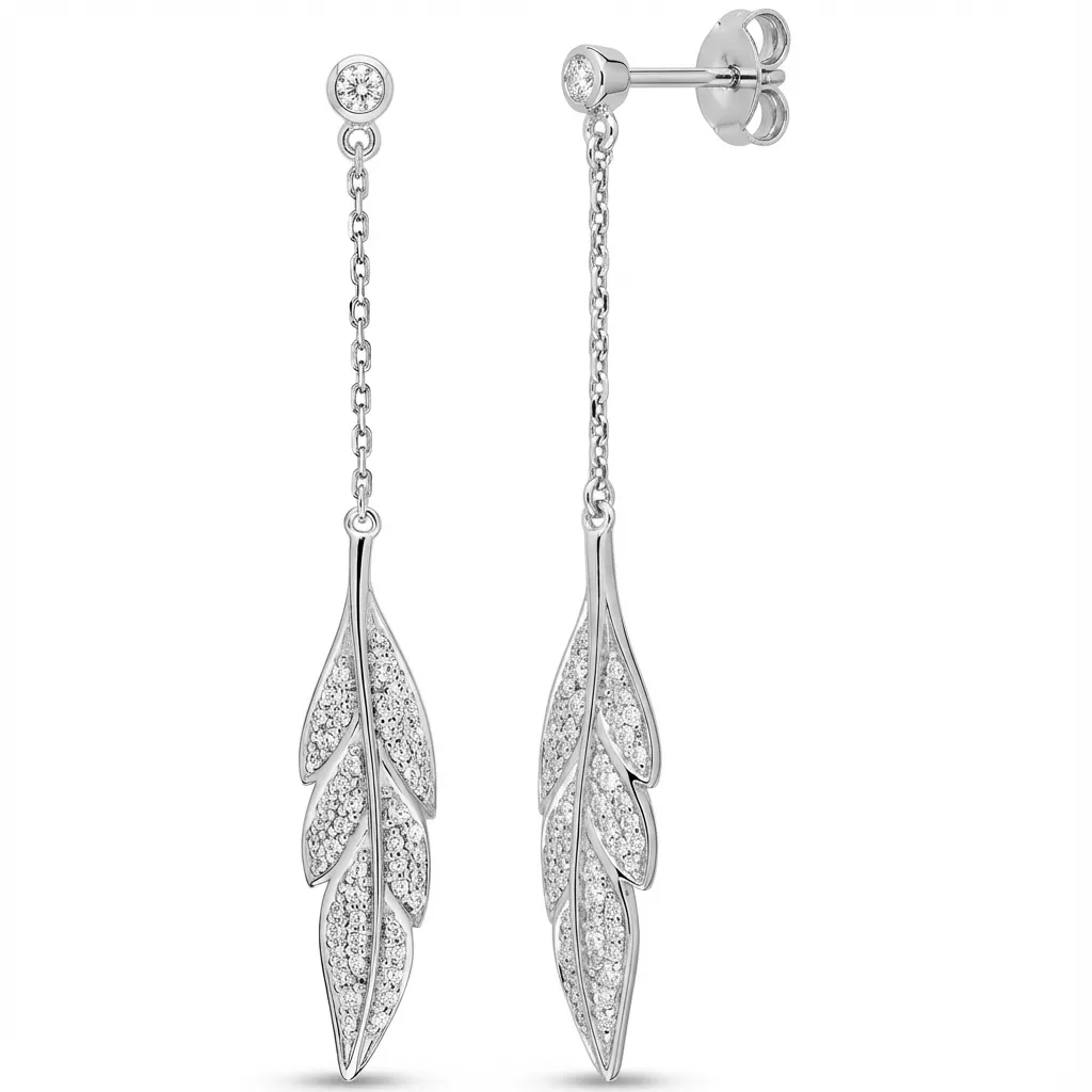 Boucles d'oreilles Pendantes Argent Espada Zirconium Plume - Boucles d'oreilles en Argent 925 - Bijoux en Vogue