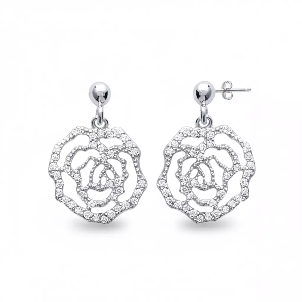 Boucles d'oreilles Pendantes Argent Manussala Zirconium Végétal - Boucles d'oreilles en Argent 925 - Bijoux en Vogue