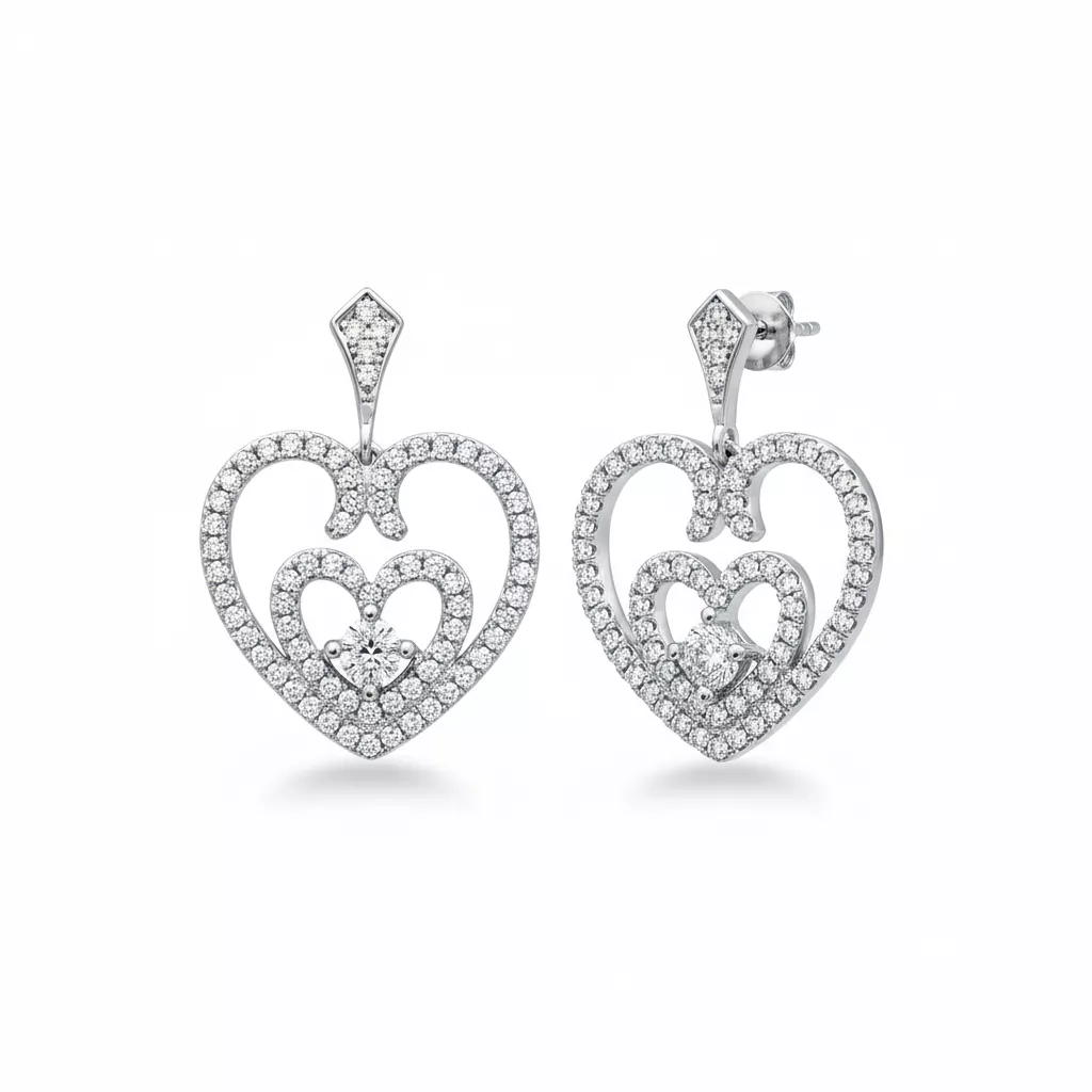 Boucles d'oreilles Pendantes Argent Graziane Zirconium Coeurs - Boucles d'oreilles en Argent 925 - Bijoux en Vogue