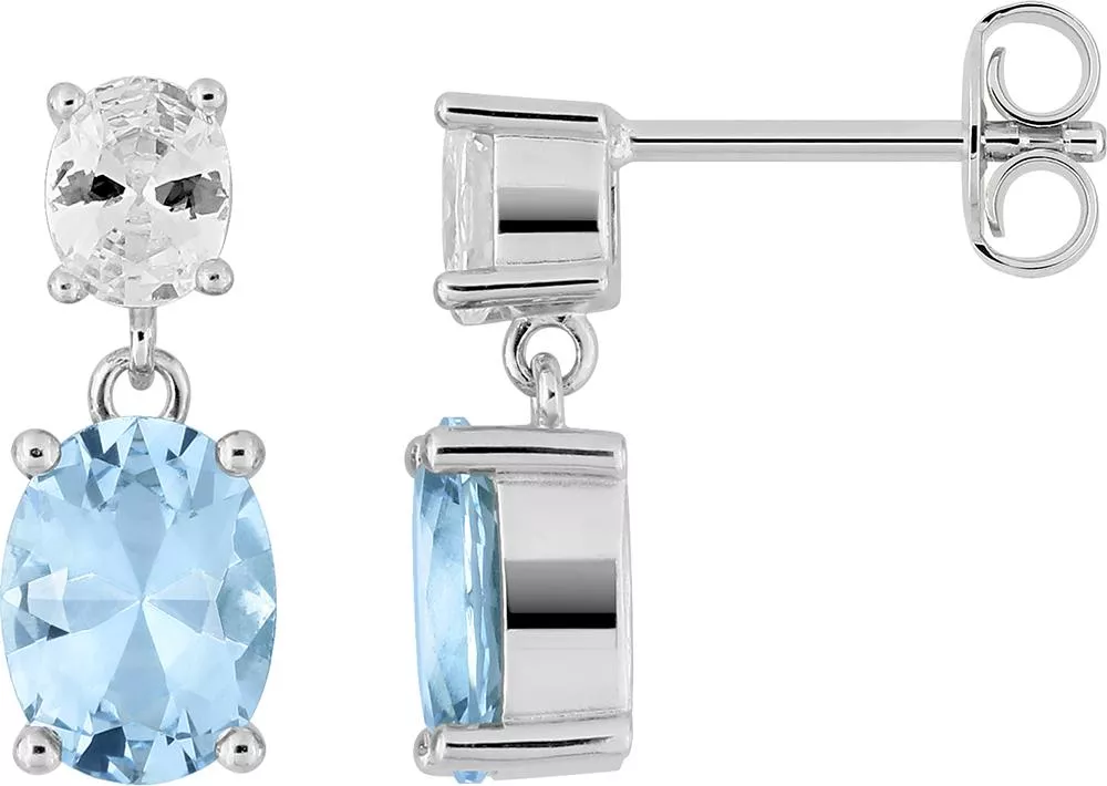 Boucles d'oreilles Pendantes Argent Chouraya Zirconium Blanc Bleu - Boucles d'oreilles en Argent 925