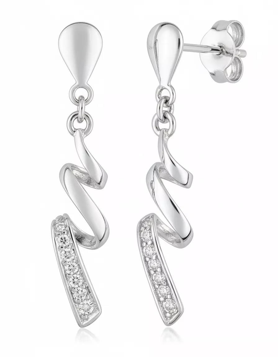 Boucles d'oreilles Pendantes Or Blanc Diamant - Boucles d'oreilles en Or 375 9k
