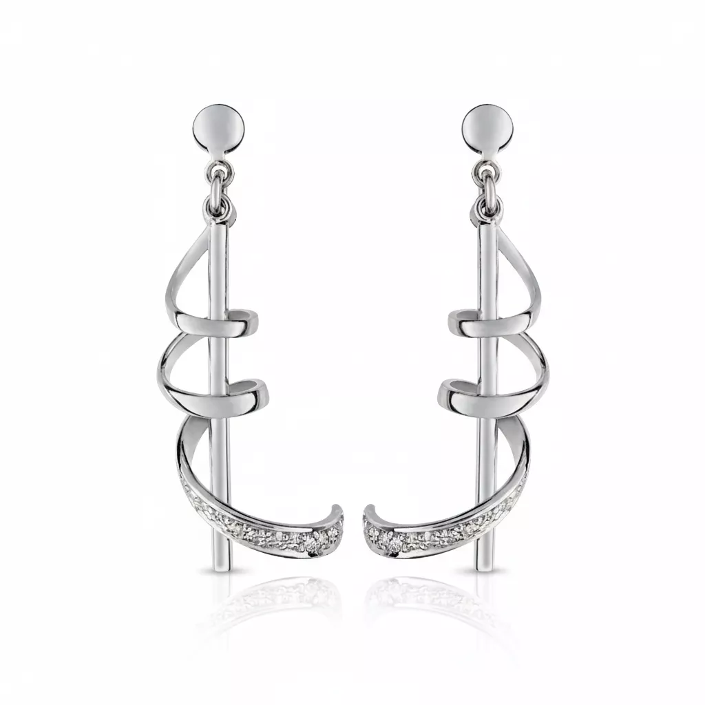 Boucles d'oreilles Pendantes Or Blanc Diamant - Boucles d'oreilles en Or 375 9k - Bijoux en Vogue