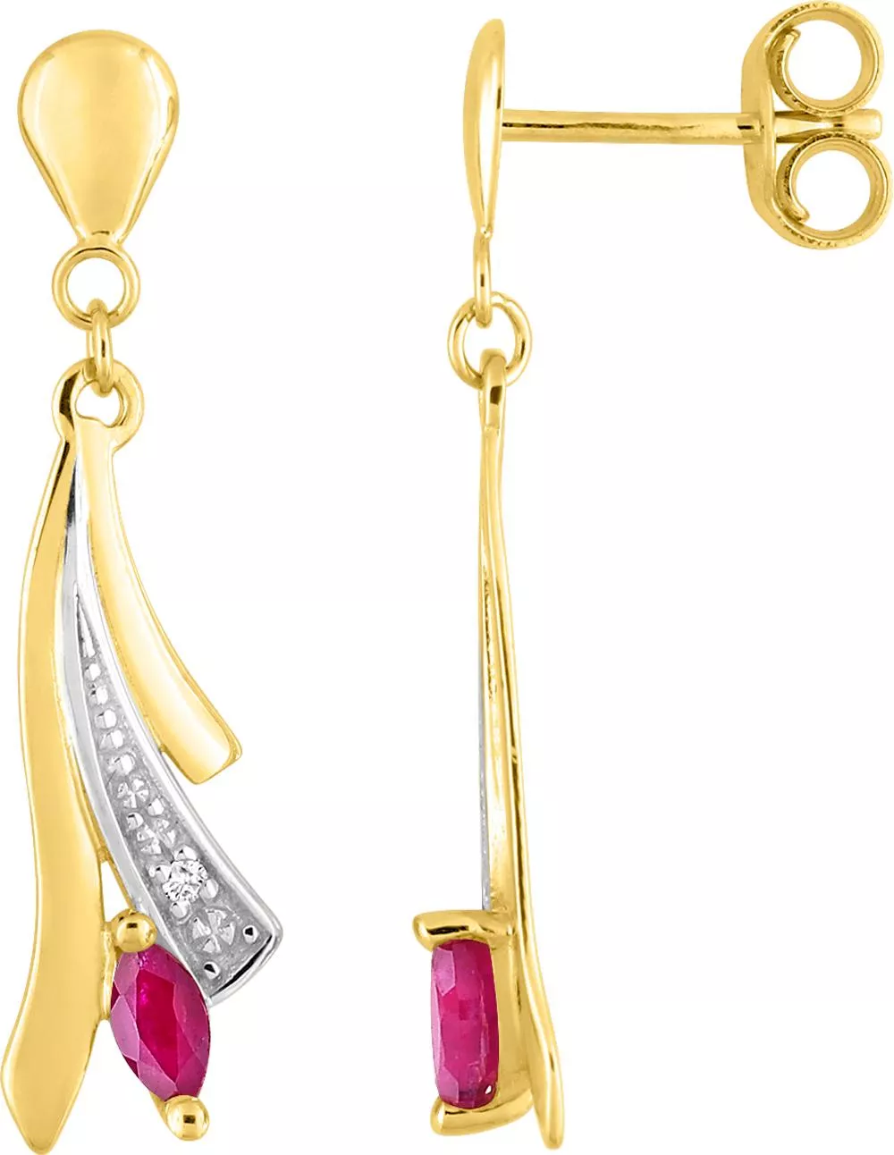 Boucles d'oreilles Pendantes Or Blanc et Jaune Diamant Rubis - Boucles d'oreilles en Or 375 9k - Bijoux en Vogue