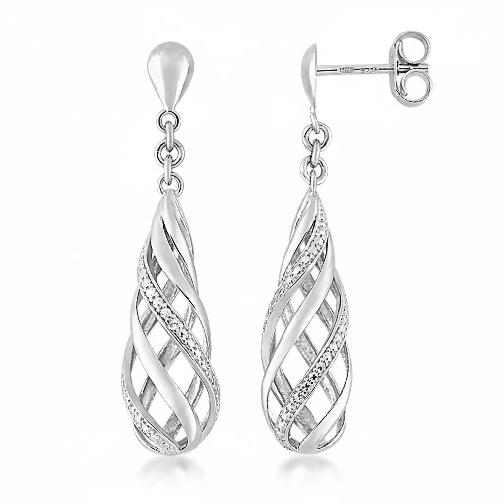 Boucles d'oreilles Pendantes Or Blanc Hayzia Diamant - Boucles d'oreilles en Or 375 9k