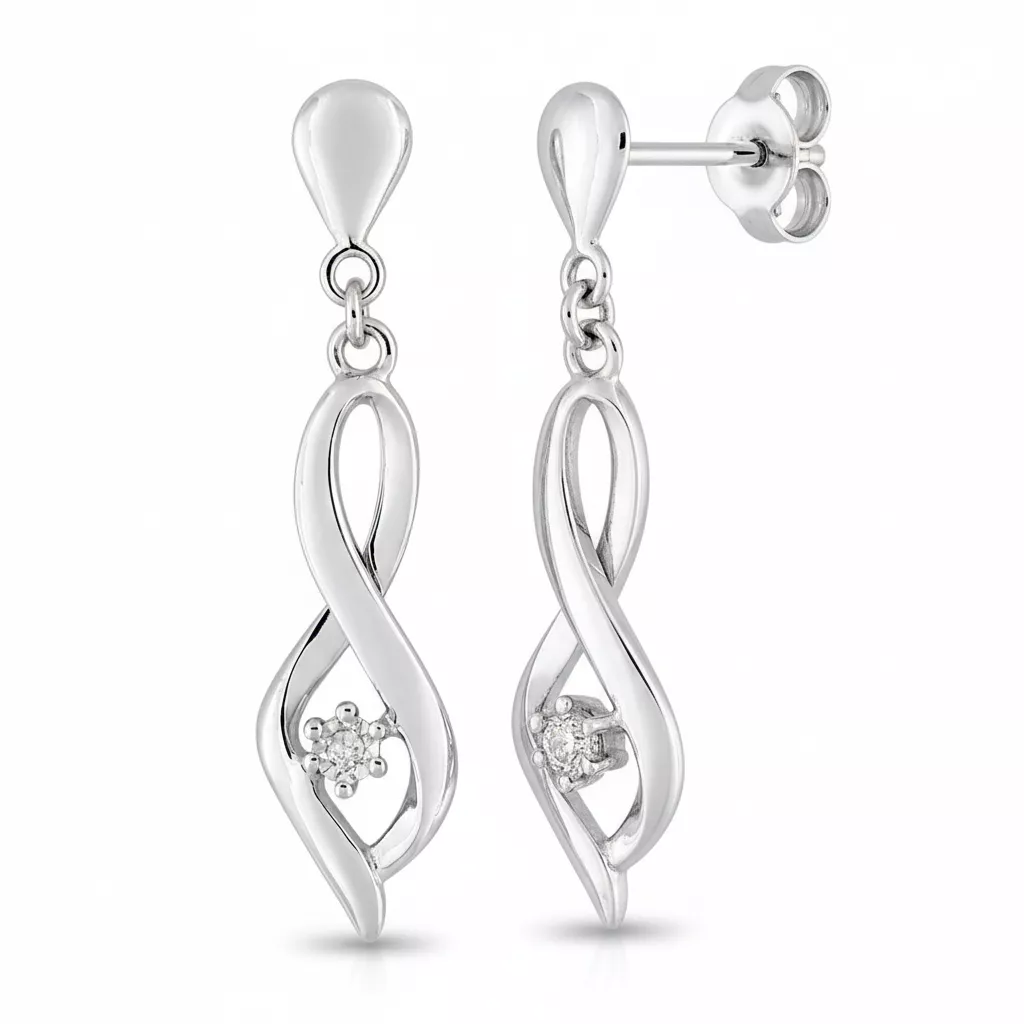 Boucles d'oreilles Pendantes Or Blanc Diamant GH P2 - Boucles d'oreilles en Or 375 9k - Bijoux en Vogue