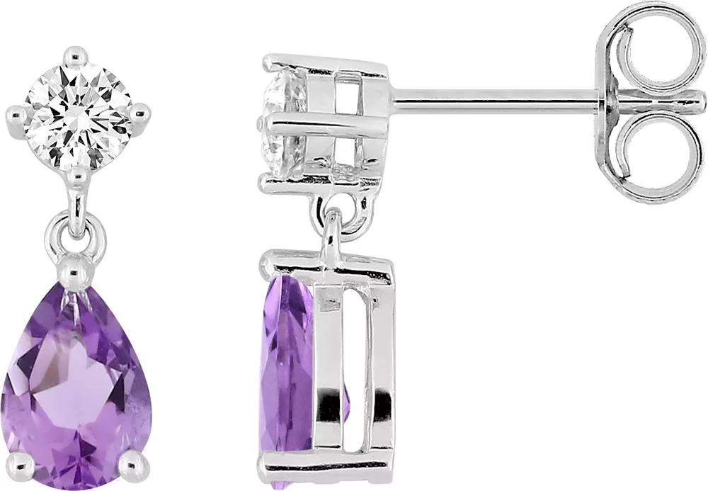 Boucles d'oreilles Pendantes Or Blanc Armila Zirconium Améthyste - Boucles d'oreilles en Or 375 9k - Bijoux en Vogue