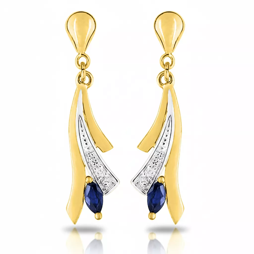 Boucles d'oreilles Pendantes Or Diamant Saphir - Boucles d'oreilles en Or 375 9k - Bijoux en Vogue