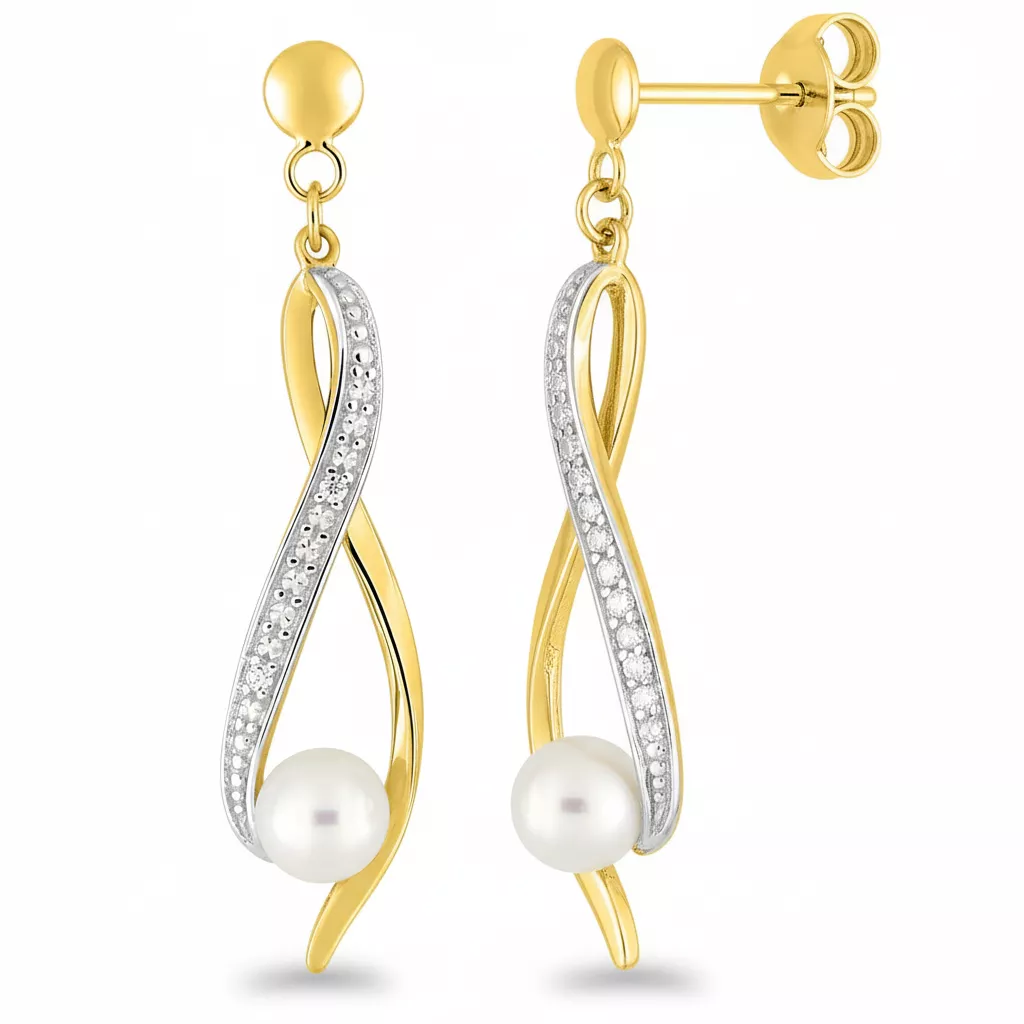 Boucles d'oreilles Pendantes Or Diamant Perles de culture d'eau douce - Boucles d'oreilles en Or 375 9k - Bijoux en Vogue