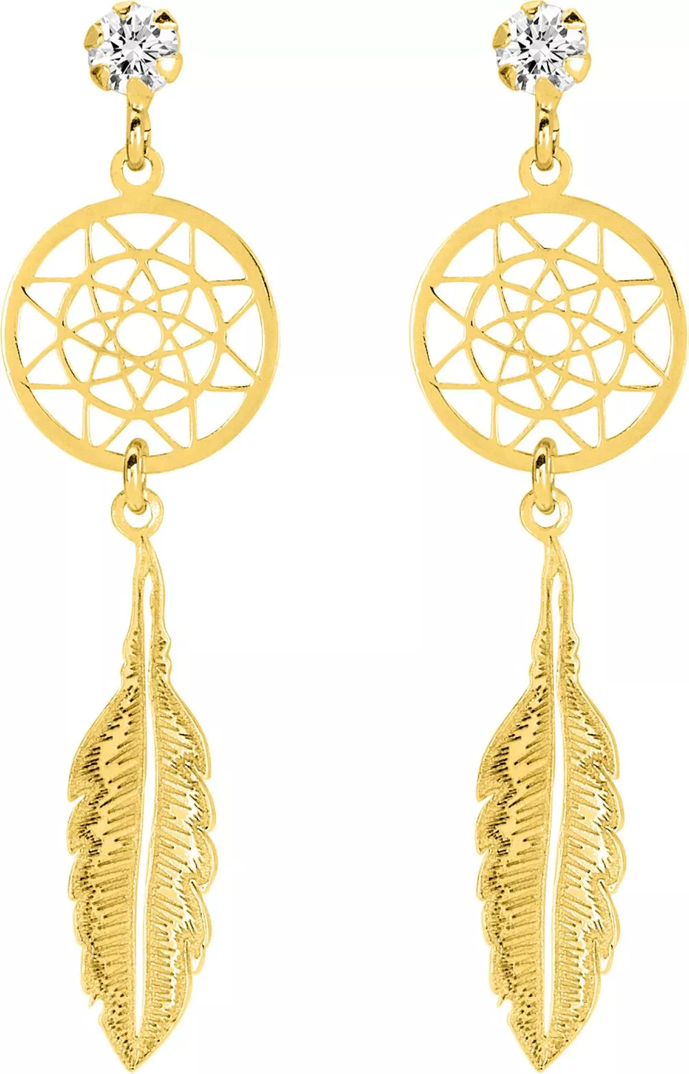 Boucles d'oreilles Pendantes Or Joita Zirconium Plume - Boucles d'oreilles en Or 375 9k - Bijoux en Vogue