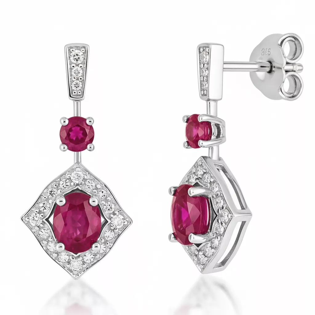 Boucles d'oreilles Pendantes Or Blanc Dorina Diamant Rubis - Boucles d'oreilles en Or 750 18k
