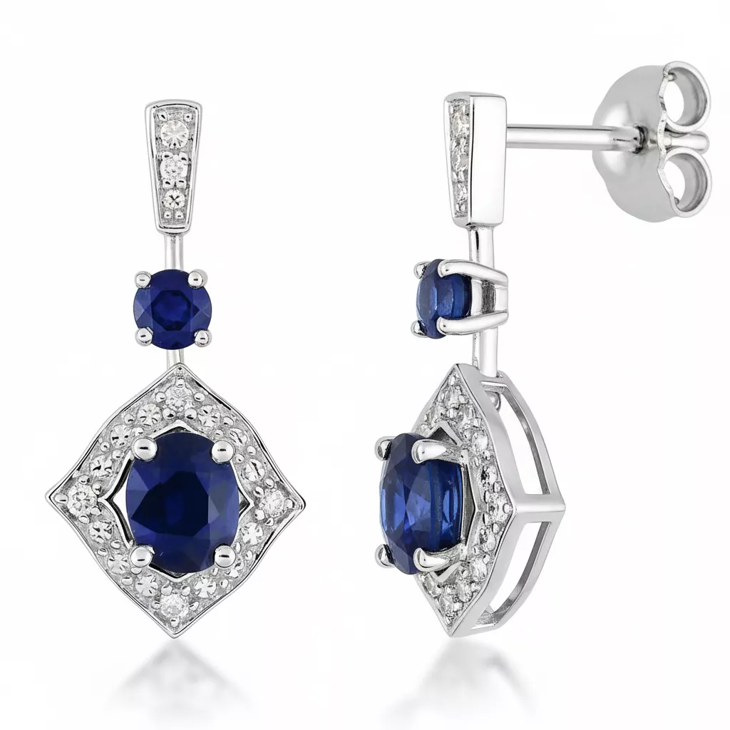 Boucles d'oreilles Pendantes Or Blanc Moizette Diamant Saphir - Boucles d'oreilles en Or 750 18k