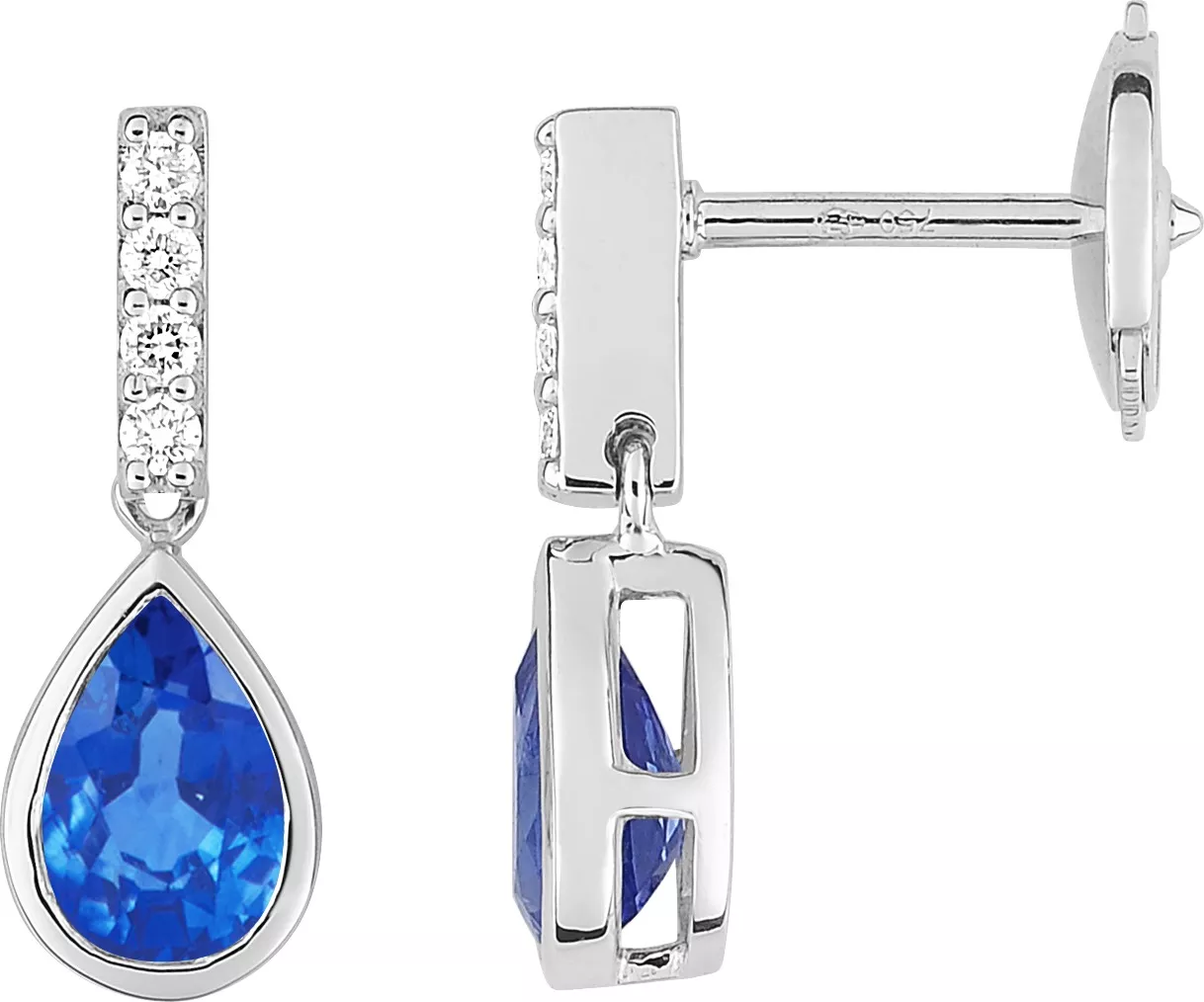 Boucles d'oreilles Pendantes Or Blanc Ouhia Diamant Saphir - Boucles d'oreilles en Or 750 18k