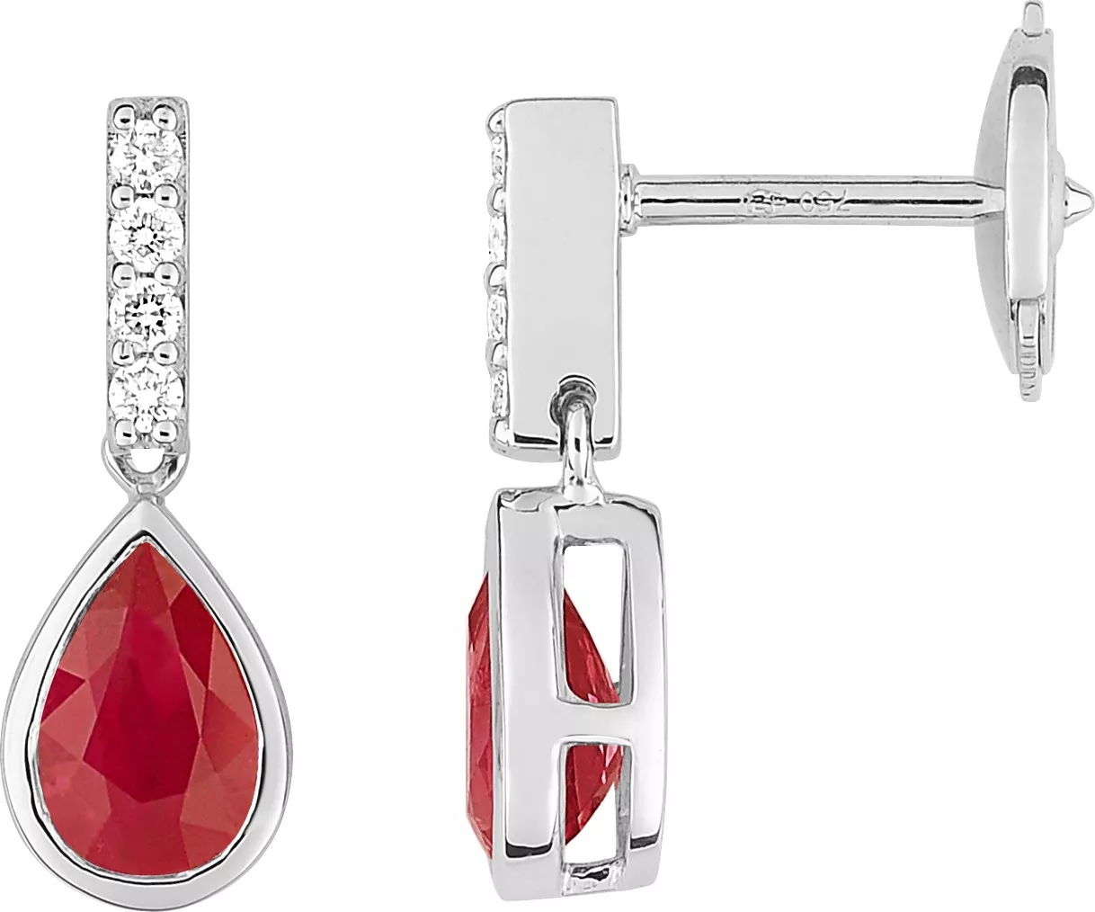 Boucles d'oreilles Pendantes Or Blanc Diamentina Diamant Rubis - Boucles d'oreilles en Or 750 18k - Bijoux en Vogue