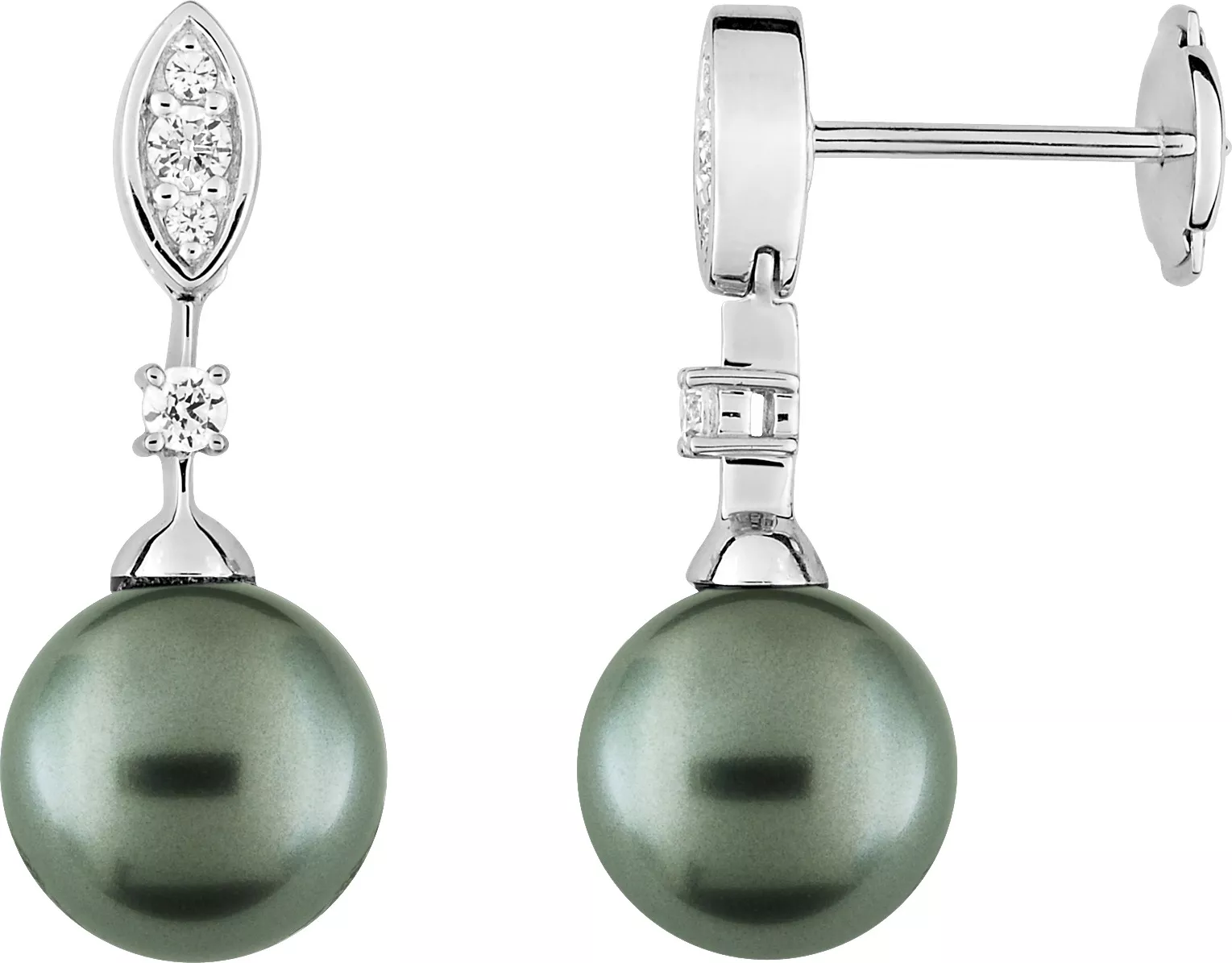 Boucles d'oreilles Pendantes Or Blanc Chirtiane Diamant Perles de culture - Boucles d'oreilles