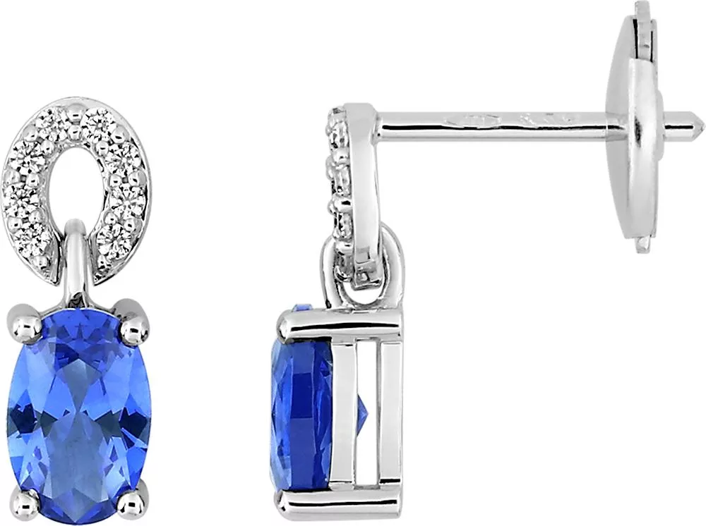 Boucles d'oreilles Pendantes Or Blanc Aguilera Diamant Saphir de Ceylan - Boucles d'oreilles