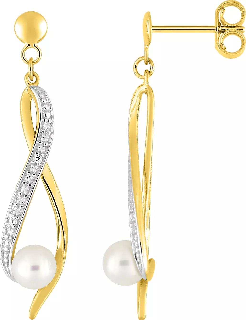 Boucles d'oreilles Pendantes Or Lizza Diamant Perles de culture d'eau douce - Boucles d'oreilles