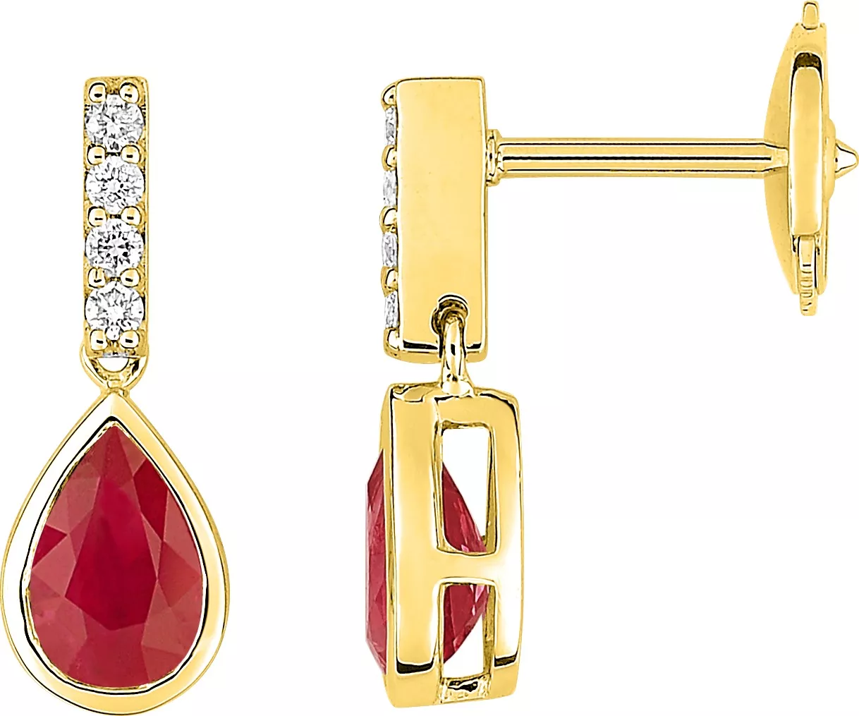 Boucles d'oreilles Pendantes Or Raziana Diamant Rubis - Boucles d'oreilles en Or 750 18k - Bijoux en Vogue