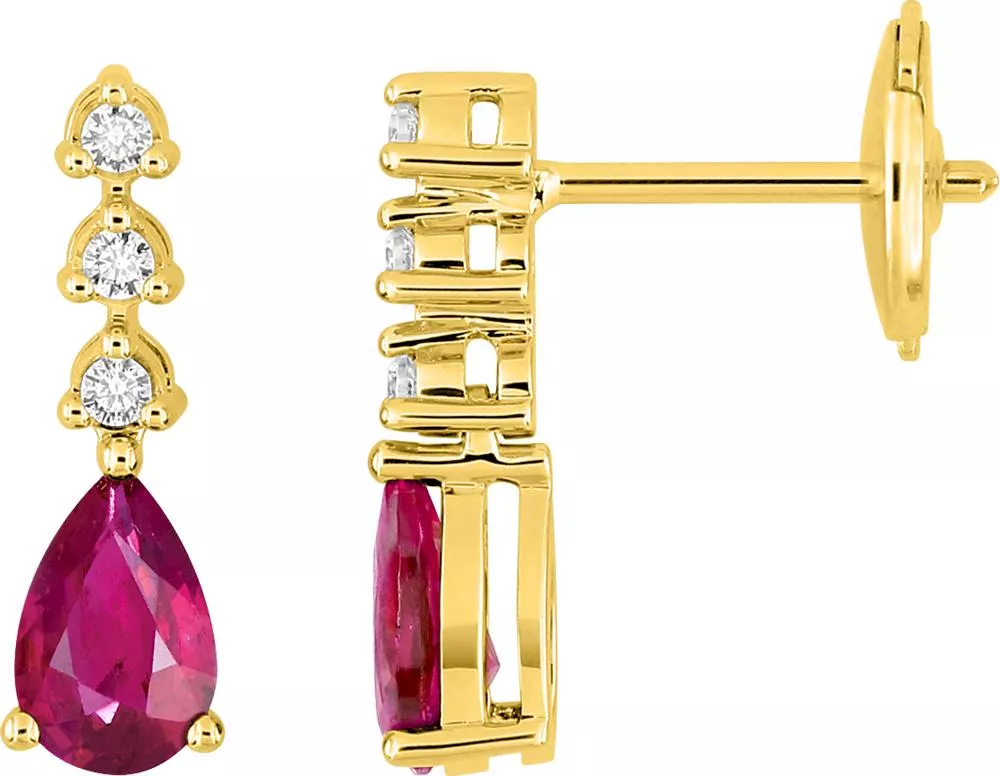 Boucles d'oreilles Pendantes Or Diamant Ankine Rubis - Boucles d'oreilles en Or 750 18k - Bijoux en Vogue