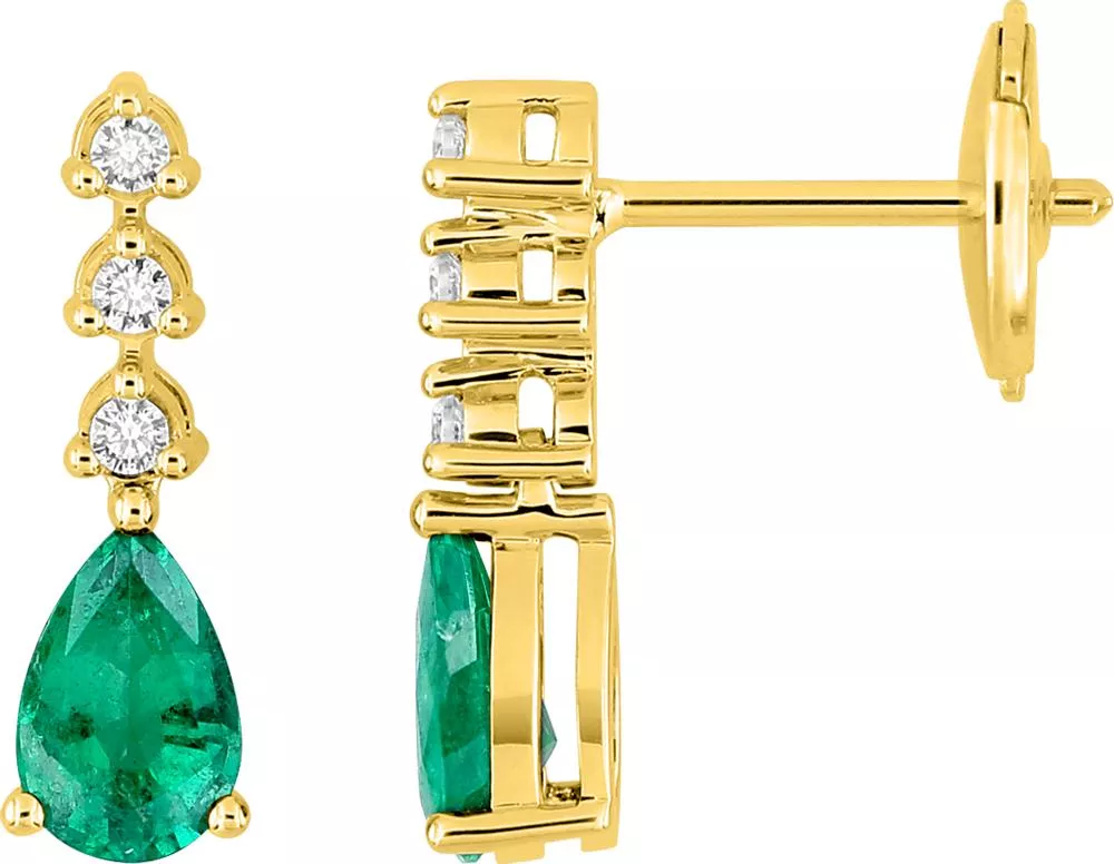 Boucles d'oreilles Pendantes Or Diamant Darquette Emeraude - Boucles d'oreilles en Or 750 18k - Bijoux en Vogue