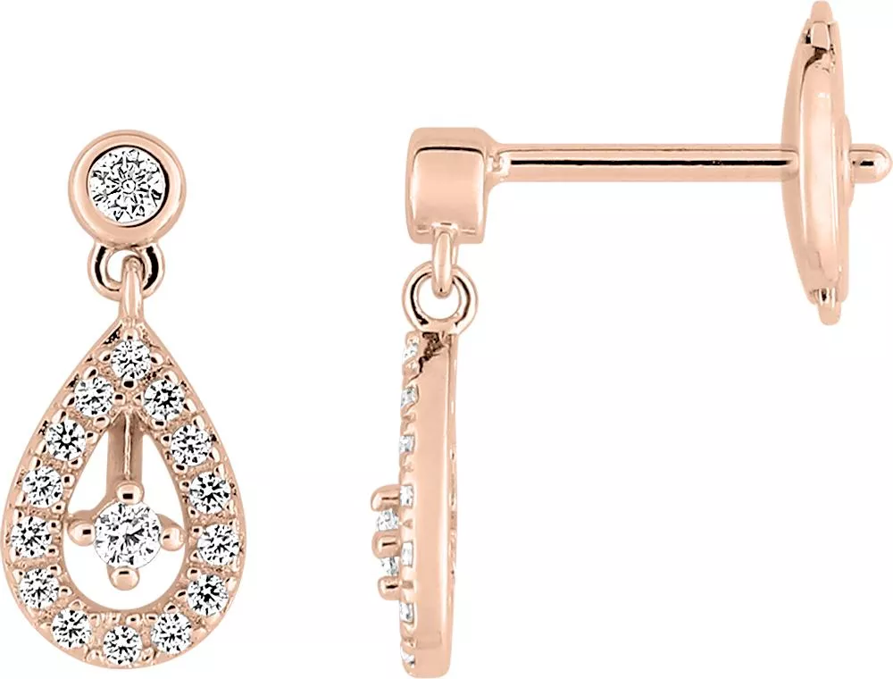 Boucles d'oreilles Pendantes Or Rose Arounna Diamant - Boucles d'oreilles en Or 750 18k
