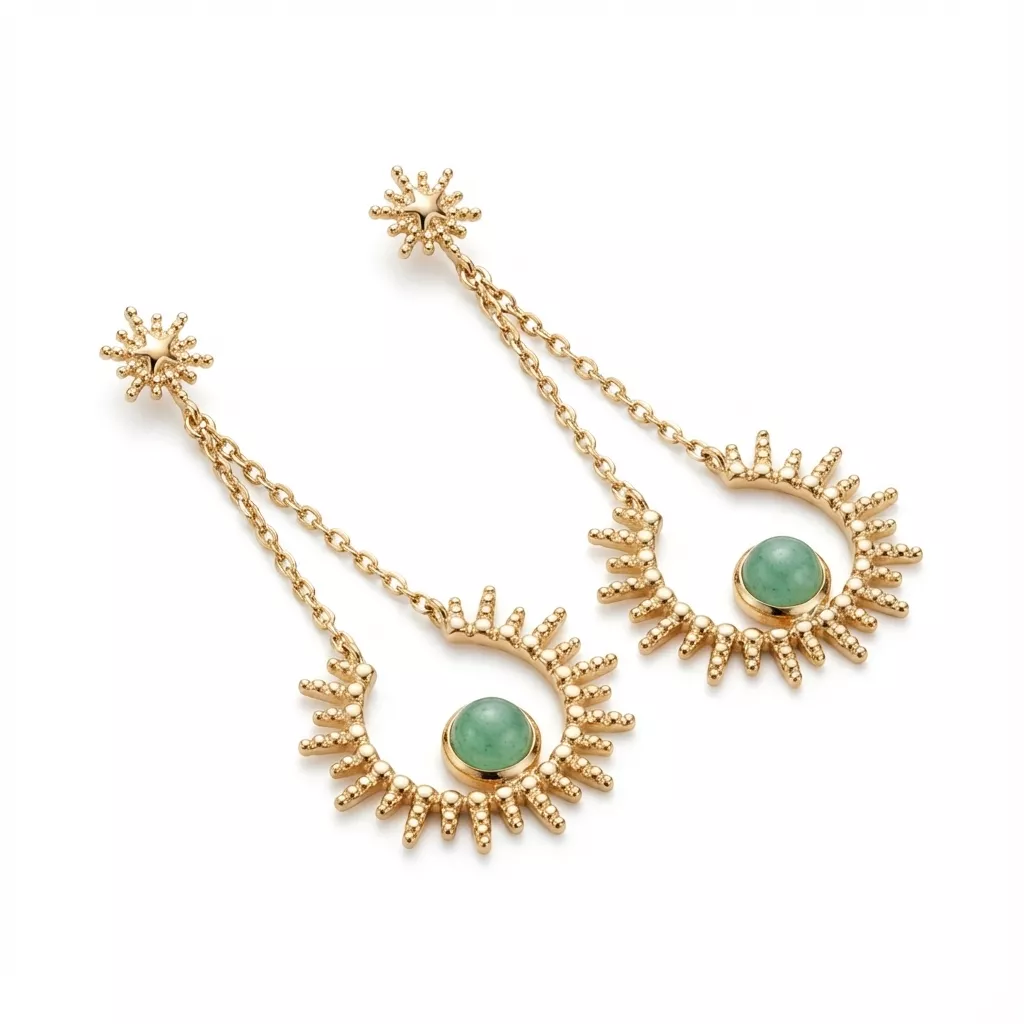 Boucles d'oreilles Pendantes Plaqué Or Maredja Aventurine Figuratif Couleurs - Boucles d'oreilles en Plaqué or