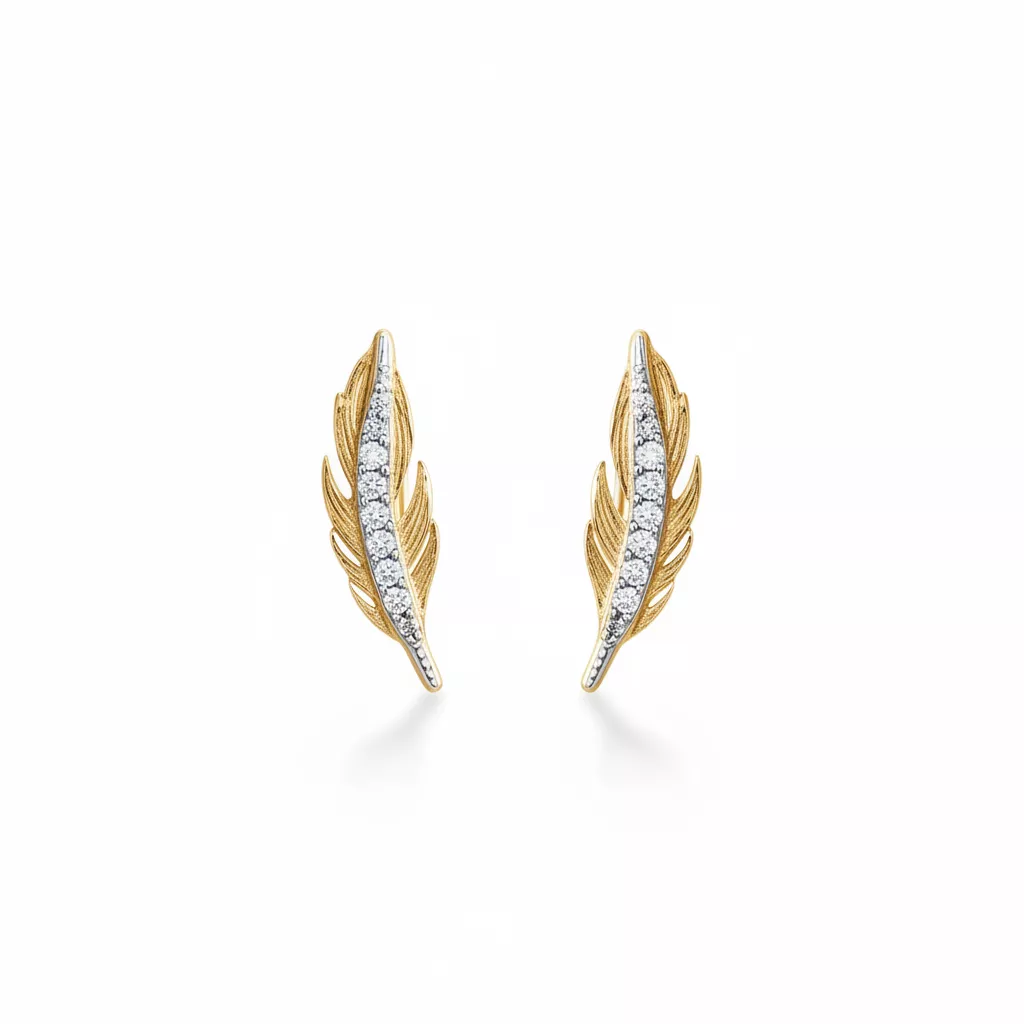 Boucles d'oreilles Plaqué Or Mounya Zirconium Plume - Boucles d'oreilles en Plaqué or - Bijoux en Vogue