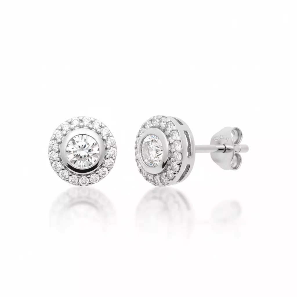Boucles d'oreilles Solitaire Argent Yssma Zirconium Joaillerie Entourage - Boucles d'oreilles
