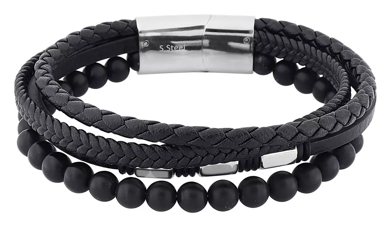 Bracelet Acier Sparta Agate Noir - Bracelet en Acier - Bijoux en Vogue