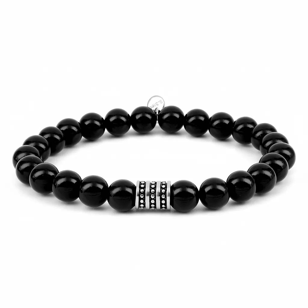 Bracelet Homme Acier Trien Agate Noir - Bracelet en Acier