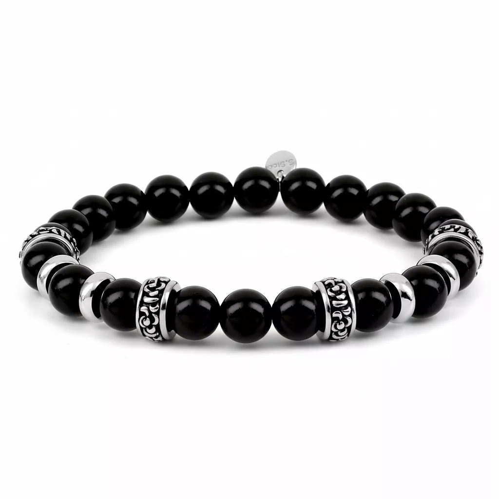 Bracelet Homme Acier Katrim Agate Noir - Bracelet en Acier