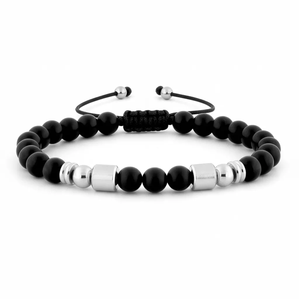 Bracelet Homme Acier Manotham Agate Noir - Bracelet en Acier