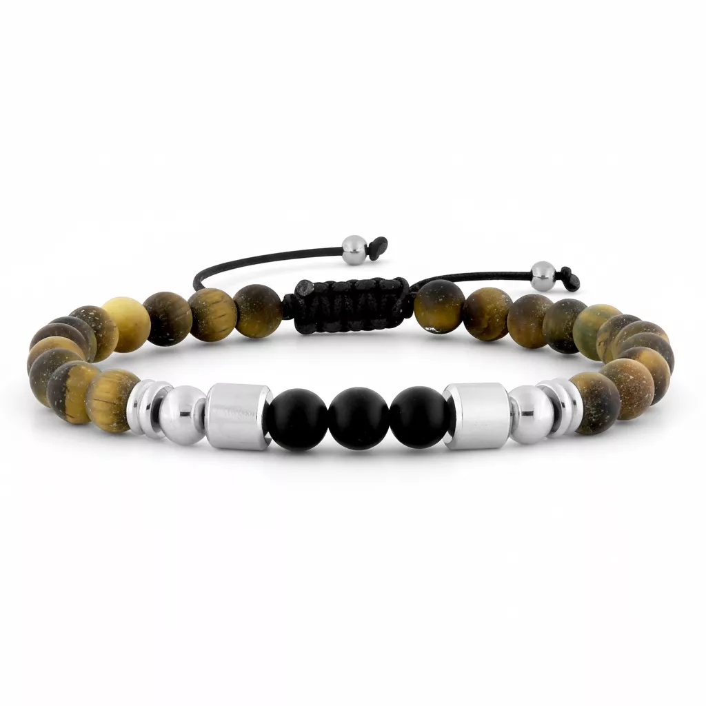 Bracelet Homme Acier Malvrick Agate Noir - Bracelet en Acier